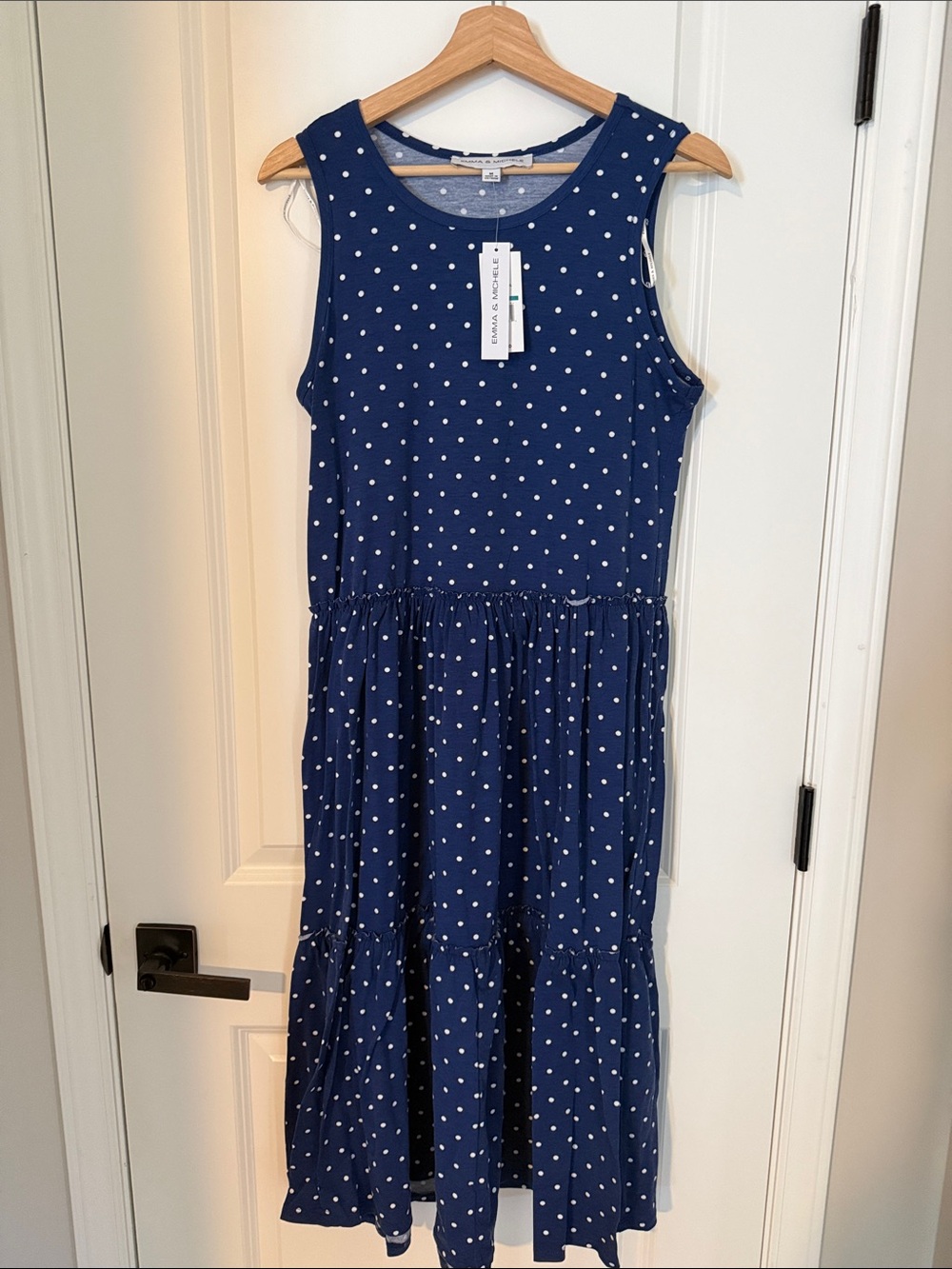 Emma & Michele Navy Blue Polka Dot Midi Dress